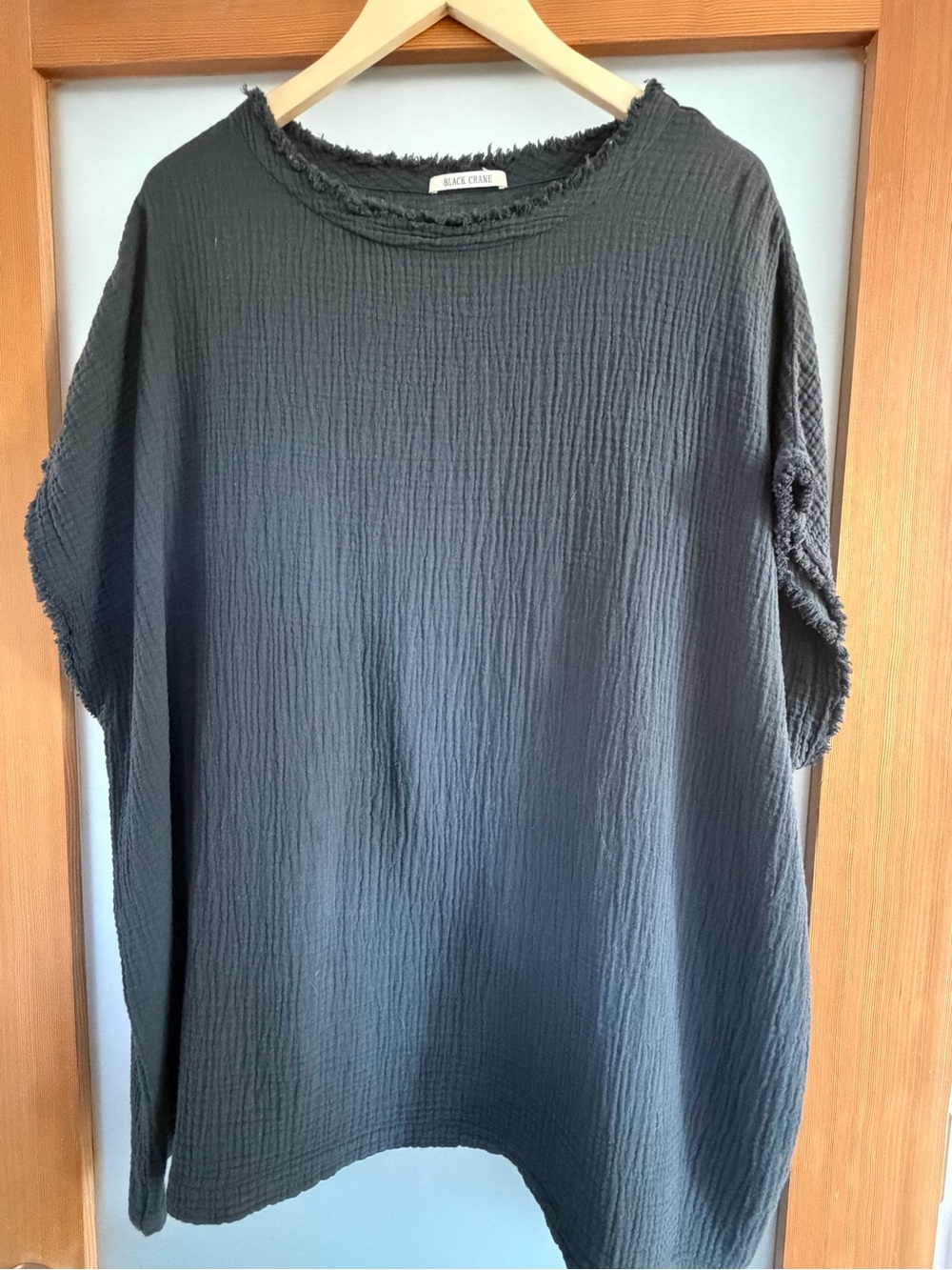 Black Crane Women's Boho Textured Gauze Black Blouse